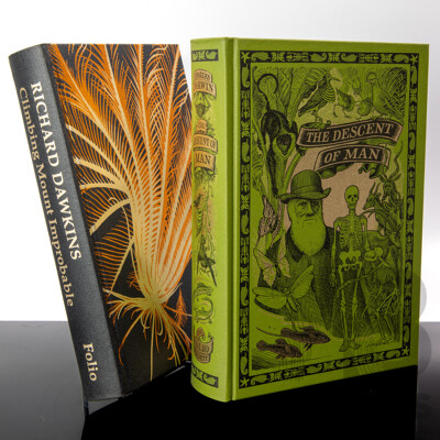 Two Folio Society Publications Comprising The Descent of Man, Charles Darwin, 2003 & Climbing Mount Improbable, R Dawkins, 2009, Both Hardcovers in Slip Cases