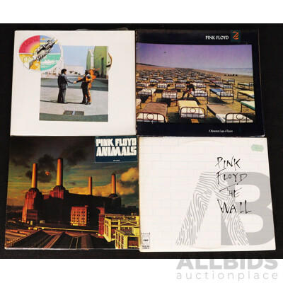 Collection Four Pink Floyd Vintage Vinyl LP Records Comprising the Wall Double Album, Animals, a Momentary Lapse of Reason & Wish You Were Here