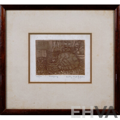 Dorothy Lloyd Griffiths, (20th Century, British), Snoozing, Etching, Limited Edition 32 of 100, 28 x 30 cm (frame)