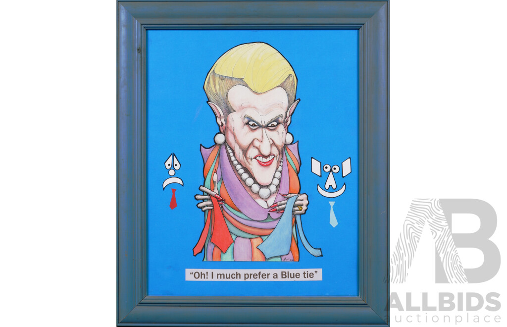 Robert Carter, (20th Century, Australian), "Oh I Much Prefer a Blue Tie" - Portrait of Bronwyn Bishop, Paint Mixed Media, 61 x 51 cm (frame)