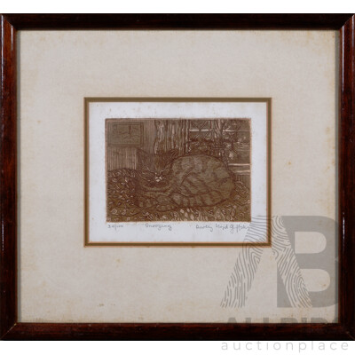 Dorothy Lloyd Griffiths, (20th Century, British), Snoozing, Etching, Limited Edition 32 of 100, 28 x 30 cm (frame)