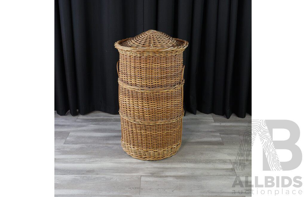 Oversized Cane Basket with Lid