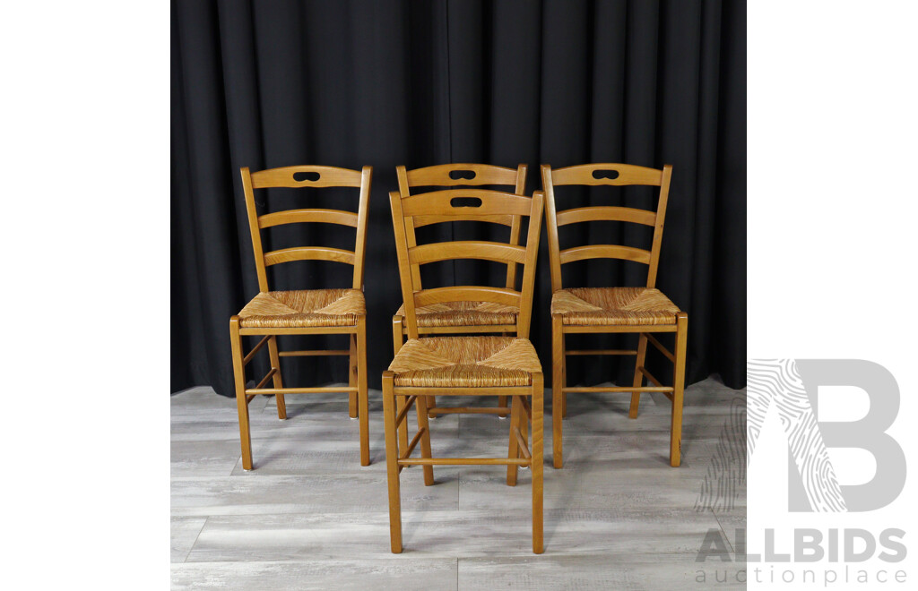 Set of Four Rush Seat Dining Chairs