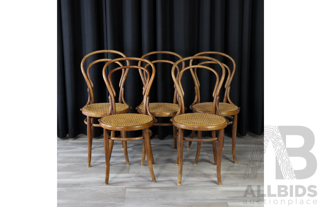 Set of Five French Bentwood Cane Chairs