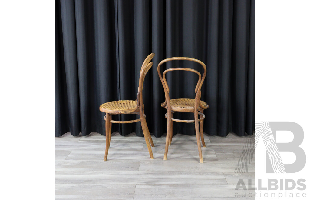 Set of Five French Bentwood Cane Chairs