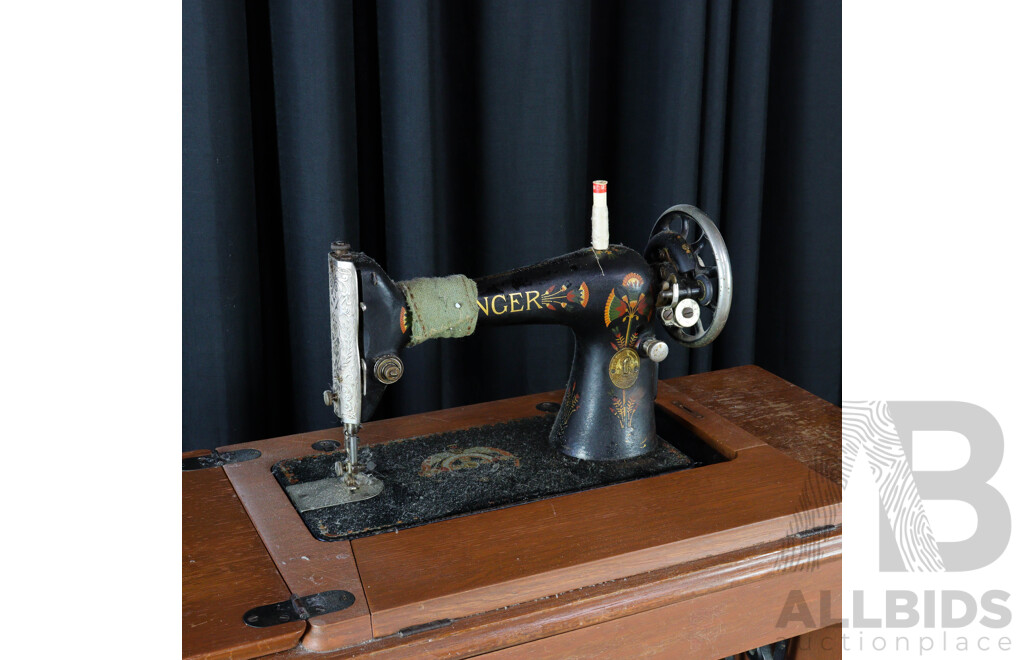 Antique Singer Sewing Machine and Table