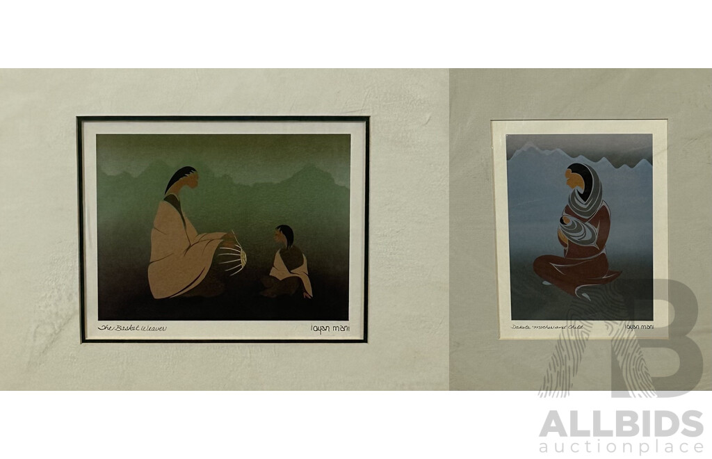 Maxine Noel (Sioux Name - Ioyan Mani), (20th Century, Canadian, 1946-), Dakota Mother and Child and the Basket Weaver, Pair of Quality Prints of the Originals, 36 x 28 cm (overall) (2)