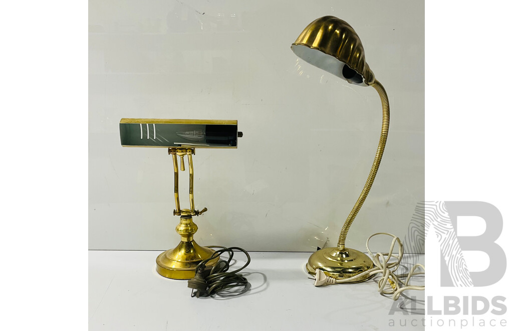 Pair of Vintage Brass Desk Lamps