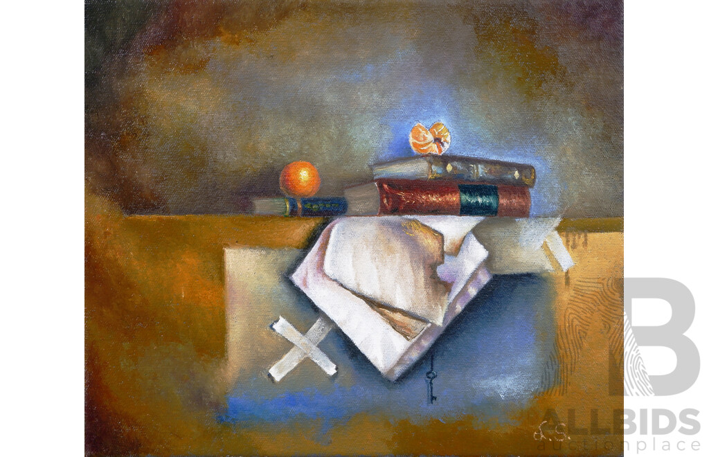 Lazo Stankovic (20th Century, Australian), Strathnairn; Portrait; Old Books, Lovely Collection of Three (3) Oil on Canvases, 24 x 33 cm (largest)