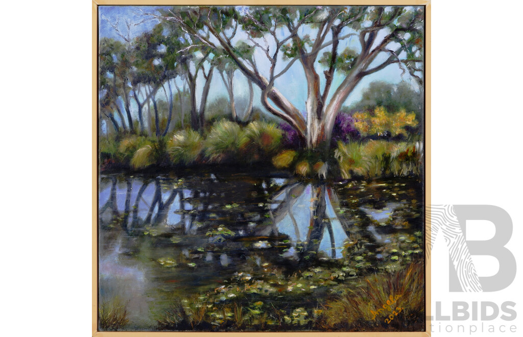 Angela Stankovic, (20th Century, Australian), Strathnairn Pond, Oil on Canvas, 64 x 64 cm (frame)