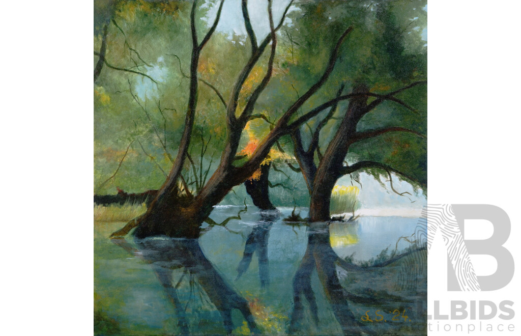 Lazo Stankovic (20th Century, Australian), "Kopacki Rit" Croatia, Oil on Canvas, 50 x 50 cm