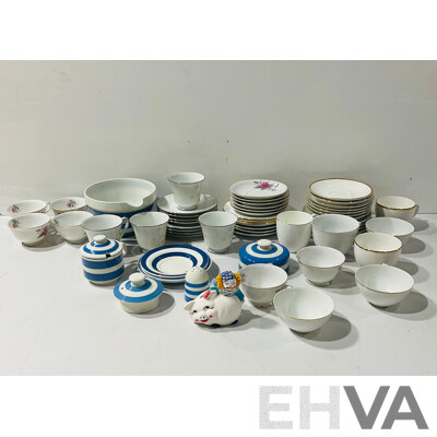 Large Collection POrcelain Trios and Duos Including Noritake, Cornish Kitchen Ware and More