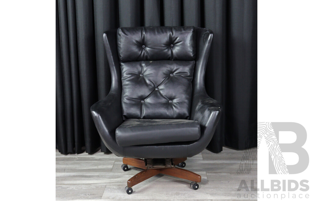 Danish Wingback Style Leather Swivel Chair