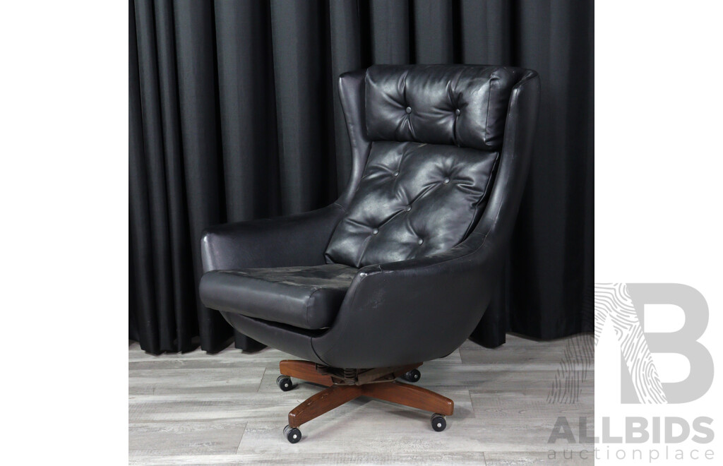 Danish Wingback Style Leather Swivel Chair