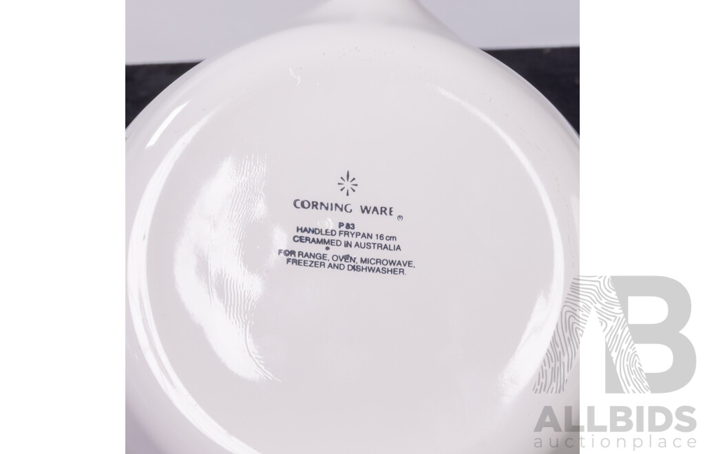 Set Four Vintage American Corningware Saucepans Including Three with Lids