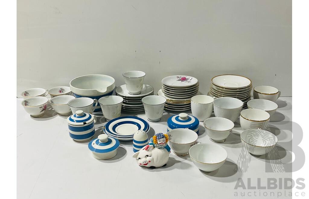 Large Collection POrcelain Trios and Duos Including Noritake, Cornish Kitchen Ware and More
