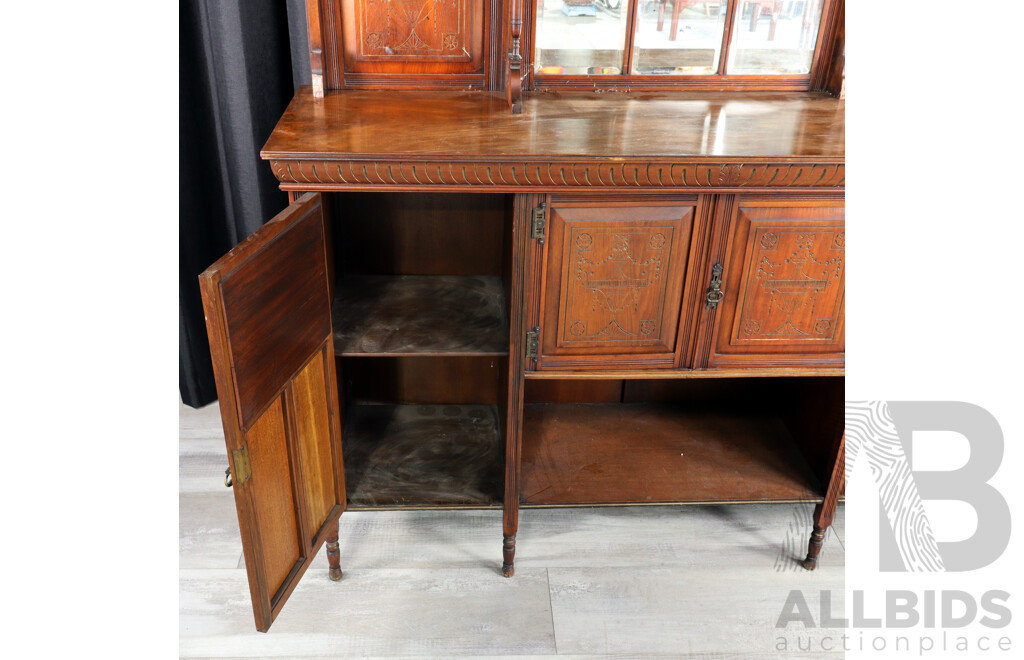 Victorian Mahogany Four Door Mirrored Back Sideboard