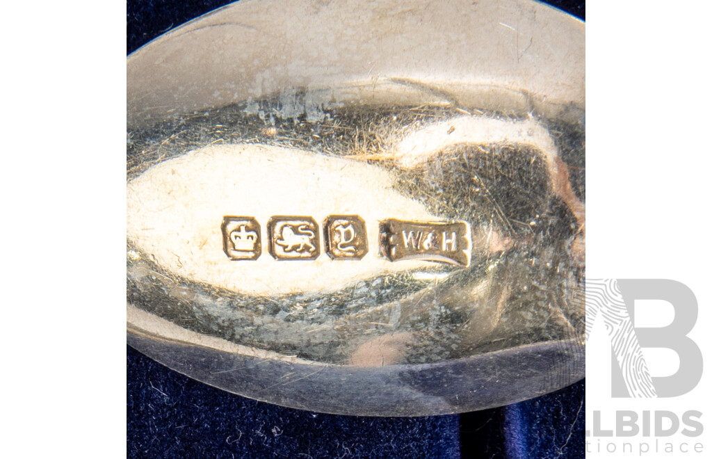 Antique Set Six Sterling Silver Apostle Coffee Spoons in Case, Sheffield 1916, Weight 76gm