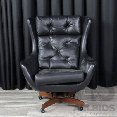 Danish Wingback Style Leather Swivel Chair