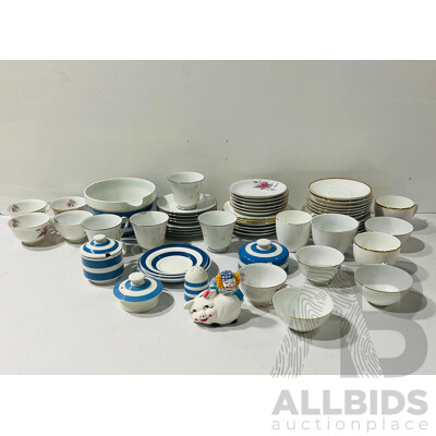 Large Collection POrcelain Trios and Duos Including Noritake, Cornish Kitchen Ware and More