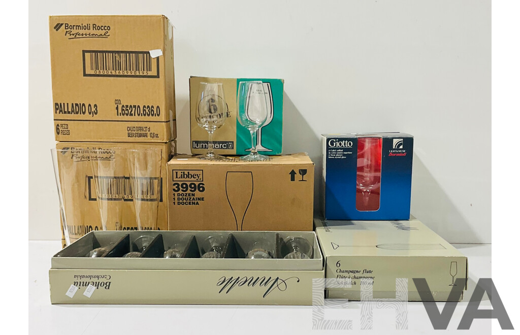 LArge Collection Boxed Stemware Including Bormioli, Luminarc and More