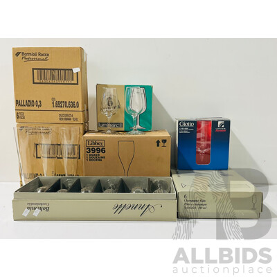 LArge Collection Boxed Stemware Including Bormioli, Luminarc and More