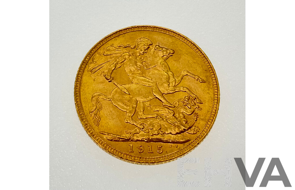 Australian 1915 KGV Gold Sovereign, Sydney Mint .917, Ex Bank of Albania Gold Sale 1990/91