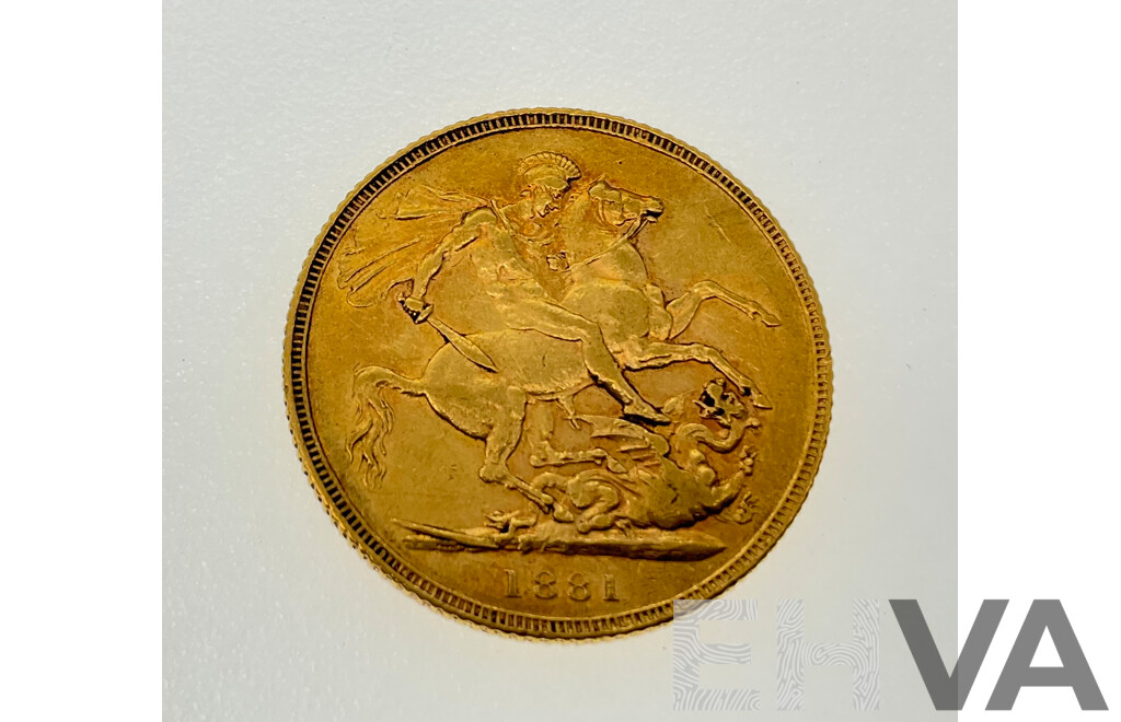 Australian 1881 QV Gold Sovereign, St George Reverse, Sydney Mint .917