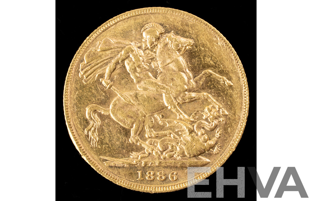 Australian 1886 QV Gold Sovereign, St George Reverse, Melbourne Mint .917
