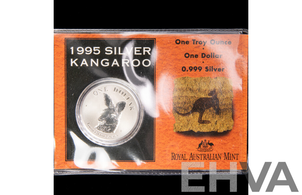 Australian RAM 1995 Silver Frosted One Dollar Coin, Silver Kangaroo .999