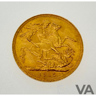 Australian 1915 KGV Gold Sovereign, Sydney Mint .917, Ex Bank of Albania Gold Sale 1990/91