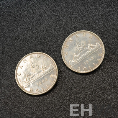 Canadian (800) Silver Dollar Coin Cuff Links, 1960/1962, 35mm Diameter, 47.80 Grams