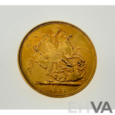 Australian 1881 QV Gold Sovereign, St George Reverse, Sydney Mint .917
