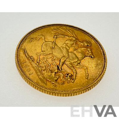 Australian 1881 QV Gold Sovereign, St George Reverse, Sydney Mint .917