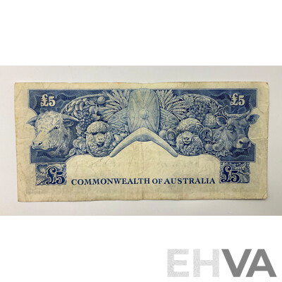 Australian 1954 Five Pound Note R49 Coombs/Wilson TB 08 248239