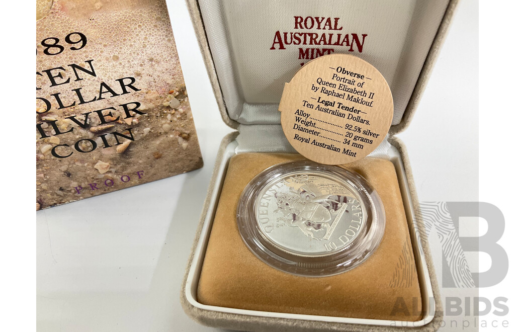 Australian RAM 1989 Silver Proof Ten Dollar Coin, State Series Queensland .925