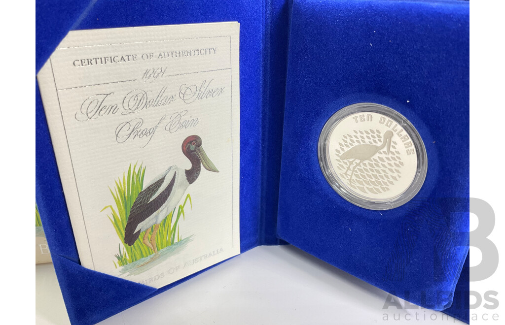 Australian RAM 1991 Silver Proof Ten Dollar Coin, Birds of Australia, Jabiru .925