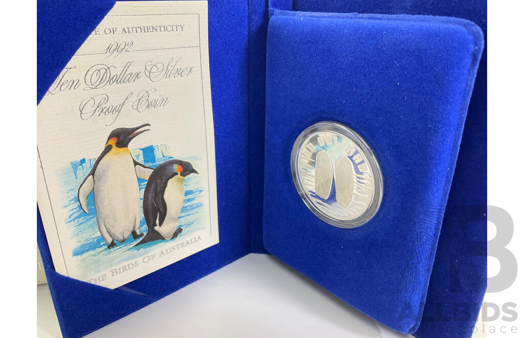 Australian RAM 1992 Silver Proof Ten Dollar Coin, Birds of Australia, Emperor Penguin .925