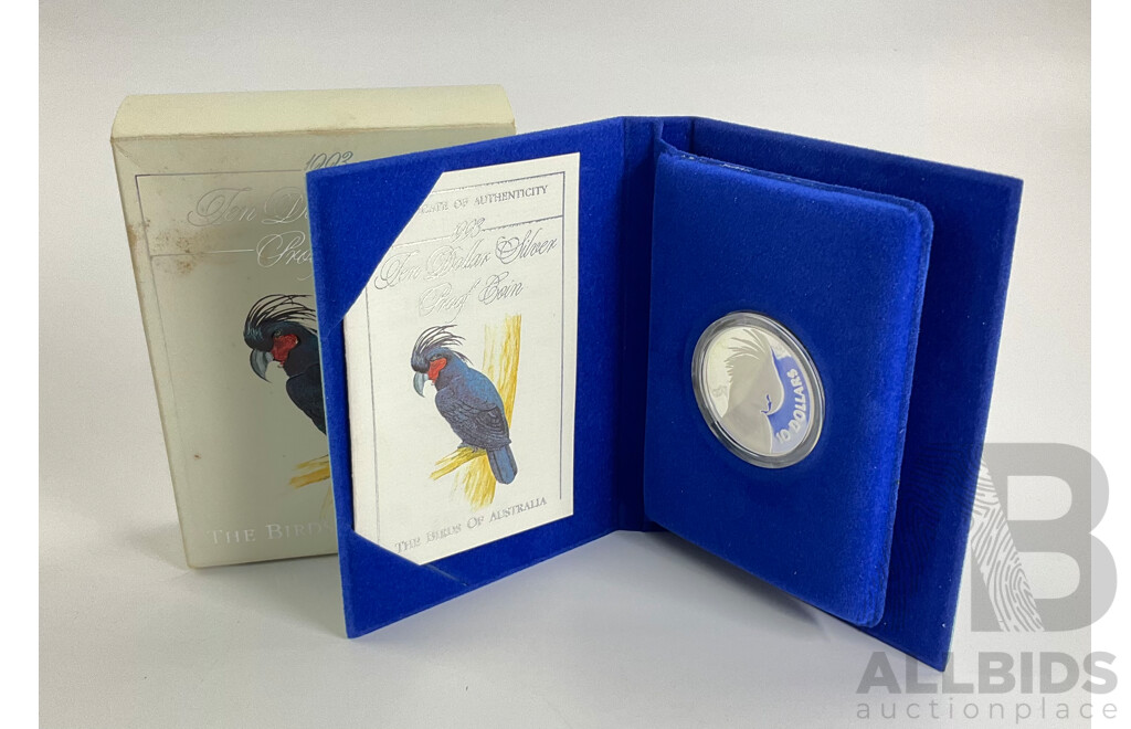 Australian RAM 1993 Silver Proof Ten Dollar Coin, Birds of Australia, Palm Cockatoo .925