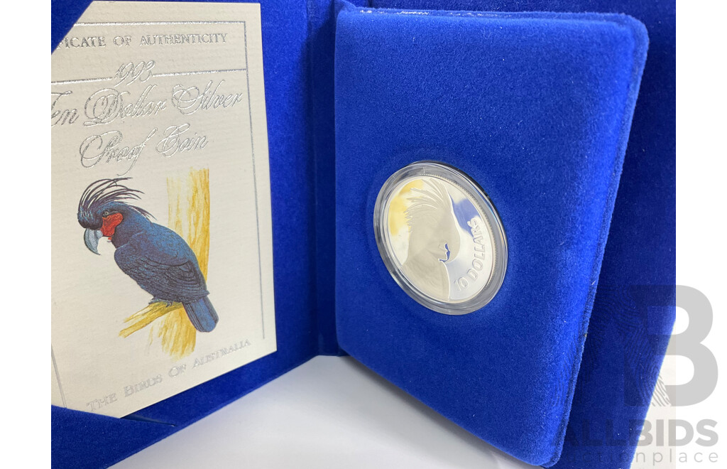Australian RAM 1993 Silver Proof Ten Dollar Coin, Birds of Australia, Palm Cockatoo .925