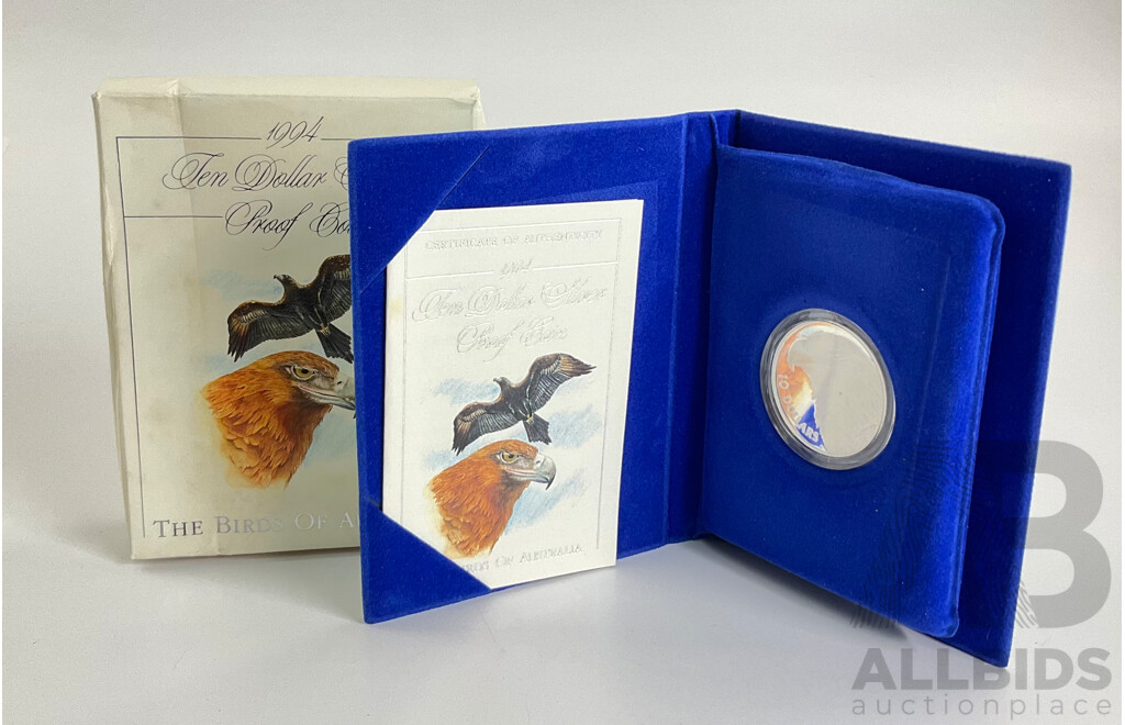 Australian RAM 1994 Silver Proof Ten Dollar Coin, Birds of Australia, Wedged-Tail Eagle .925