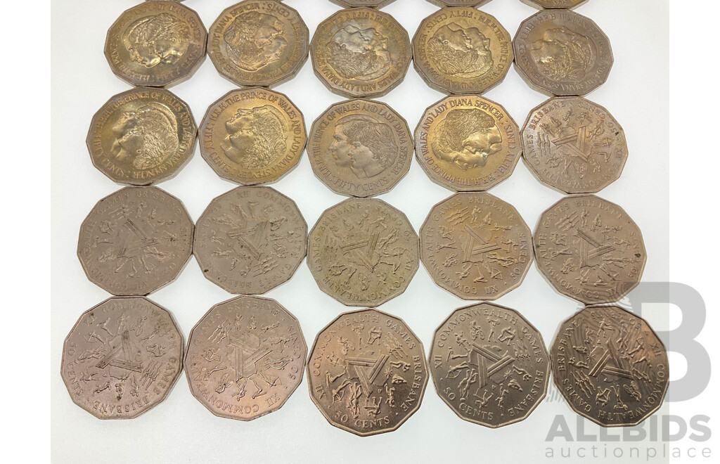 Australian Commemorative Fifty Cent Coins Including 1977 Jubilee(2) 1981 Charles and Diana(12) 1982 Commonwealth Games(11)