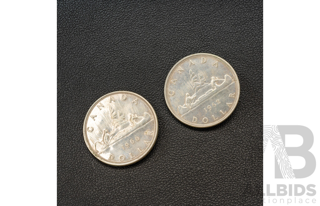 Canadian (800) Silver Dollar Coin Cuff Links, 1960/1962, 35mm Diameter, 47.80 Grams
