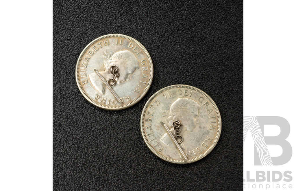 Canadian (800) Silver Dollar Coin Cuff Links, 1960/1962, 35mm Diameter, 47.80 Grams