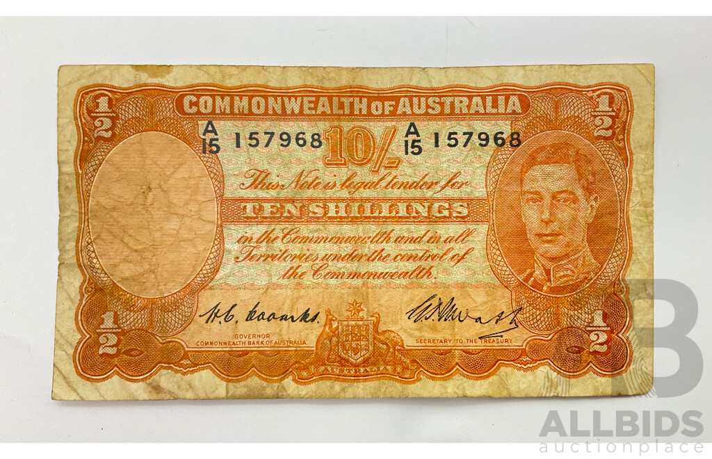 Australian 1949 Ten Shilling Note R14 Coombs/Watt