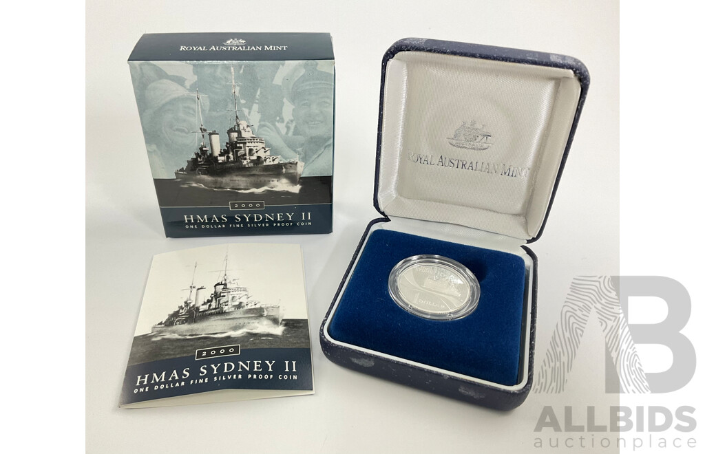 Australian RAM 2000 Silver Proof One Dollar Coin, HMAS Sydney II .999