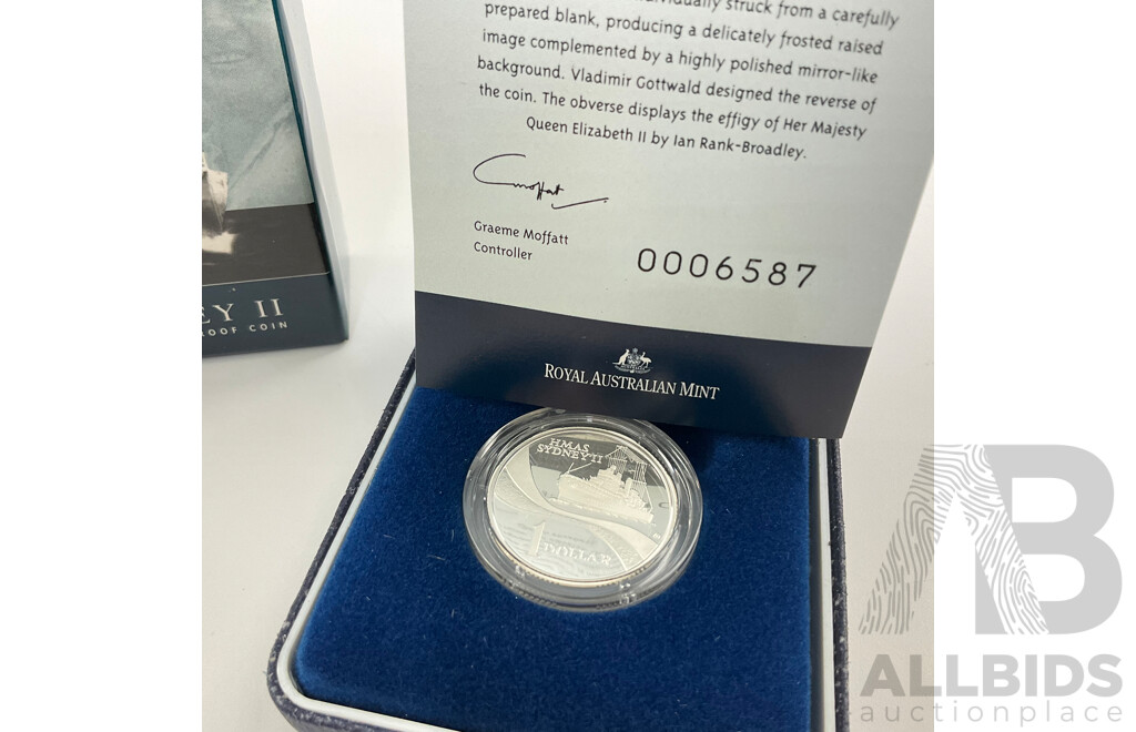 Australian RAM 2000 Silver Proof One Dollar Coin, HMAS Sydney II .999