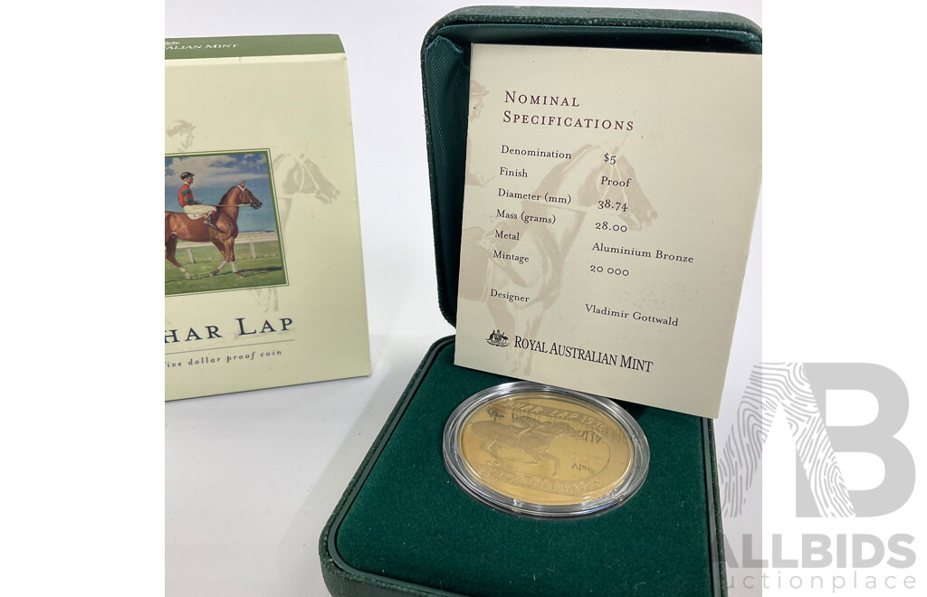 Australian RAM 2000 Proof Five Dollar Coin, 70th Anniversary of Phar Lap