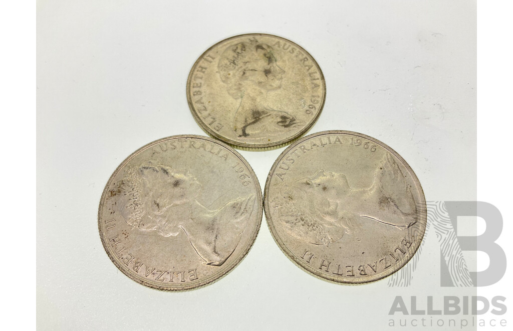 Three Australian 1966 Round Silver Fifty Cent Coins .800