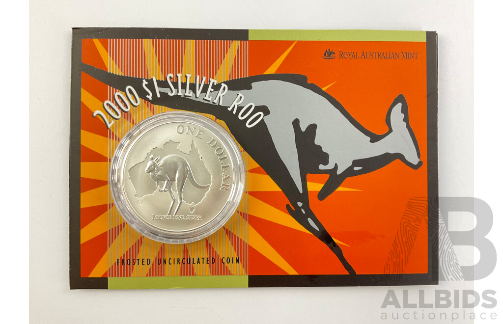 Australian RAM 2000 Silver Frosted One Dollar Coin, 'Silver Roo' .999